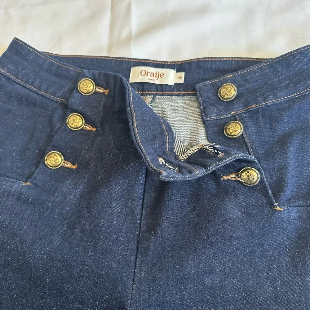 Denim SailorJeans Blue Flare Wide Leg with Gold Buttons Size Large 99% COTTON - Picture 14 of 16